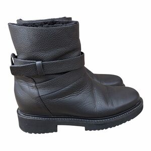 Vince Cagney Sherling Lined Black Leather Moto Made In Italy Boots Size 6.5